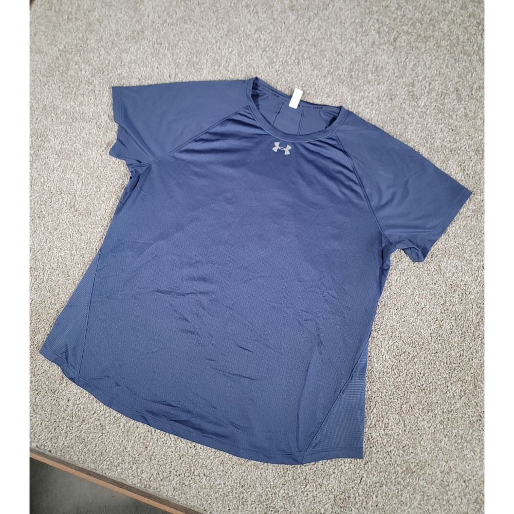 Under Armour Shirt Womens Size XL Blue Short Sleeve Heat Gear Loose Fit Running